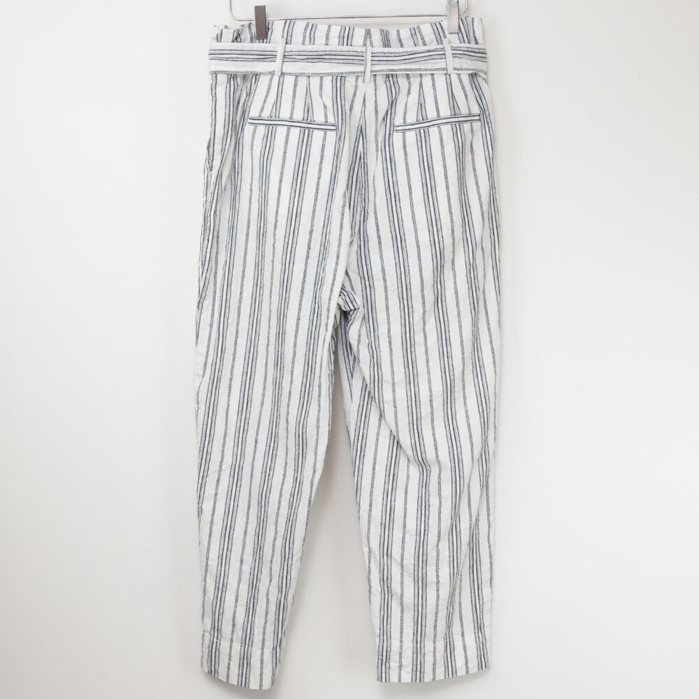 Madewell Baltic Stripe Pants Paperbag Waist Slub Stripe Crop White Blue Size 12 - Picture 2 of 6
